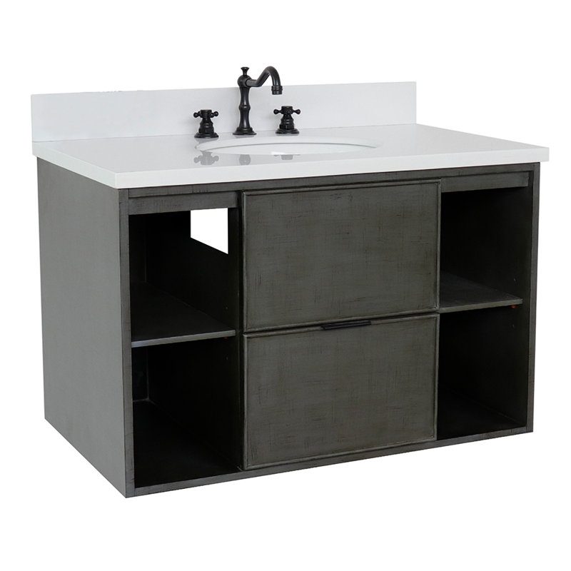 Meuble-lavabo mural simple 37 po, Quartz blanc