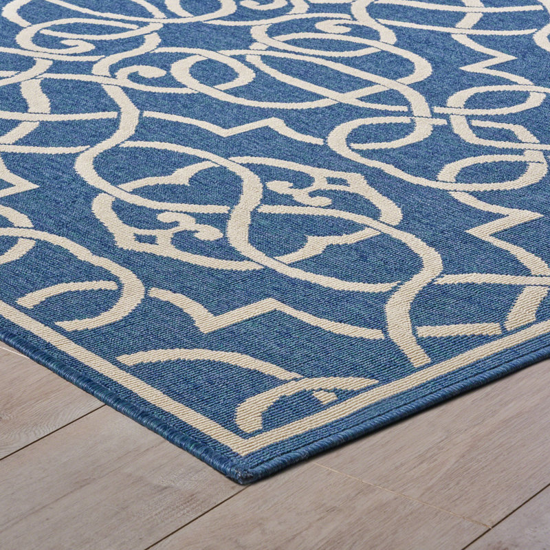 Tapis bleu / blanc Ryne, Rectangle 5 pi 25 po x 7 pi 5 po