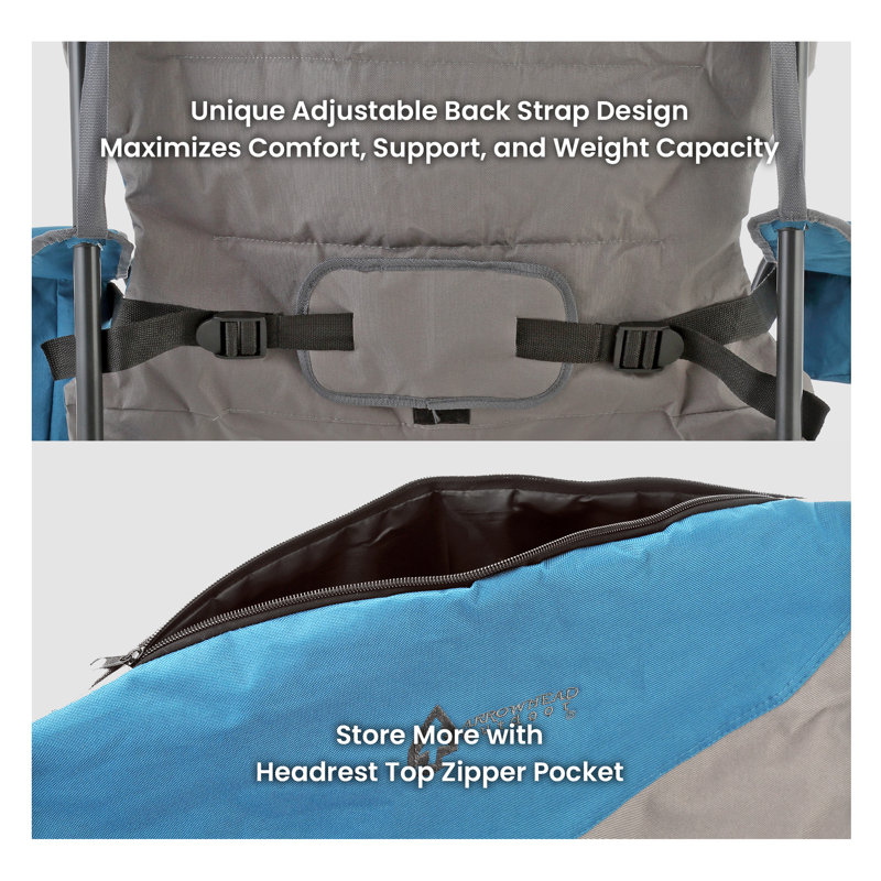 XXL Blue and Gray Padded Folding Camping Chair with Armrests