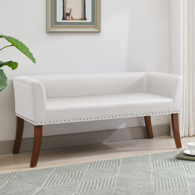 Banc en similicuir Riddik avec pieds en bois