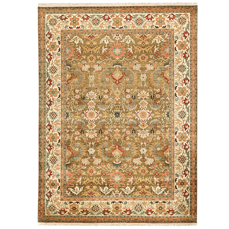 High-Quality Hand-Knotted Brown And Cream Area Rug