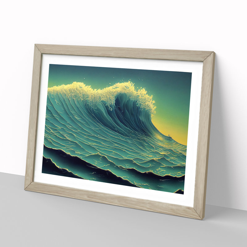 Epic Ocean Wave - Framed Print, 46cm H x 64cm W x 2cm D, Oak