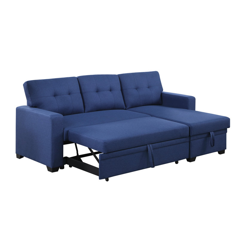 82-inch L-Shaped Sleeper Sofa Reversible Couch Pull Out Couch with Storage Chaise, Blue