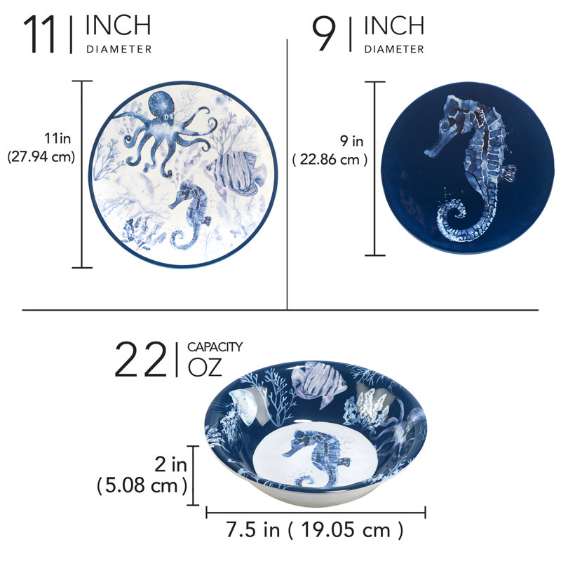 Sea Life Melamine 12 pc Dinnerware Set