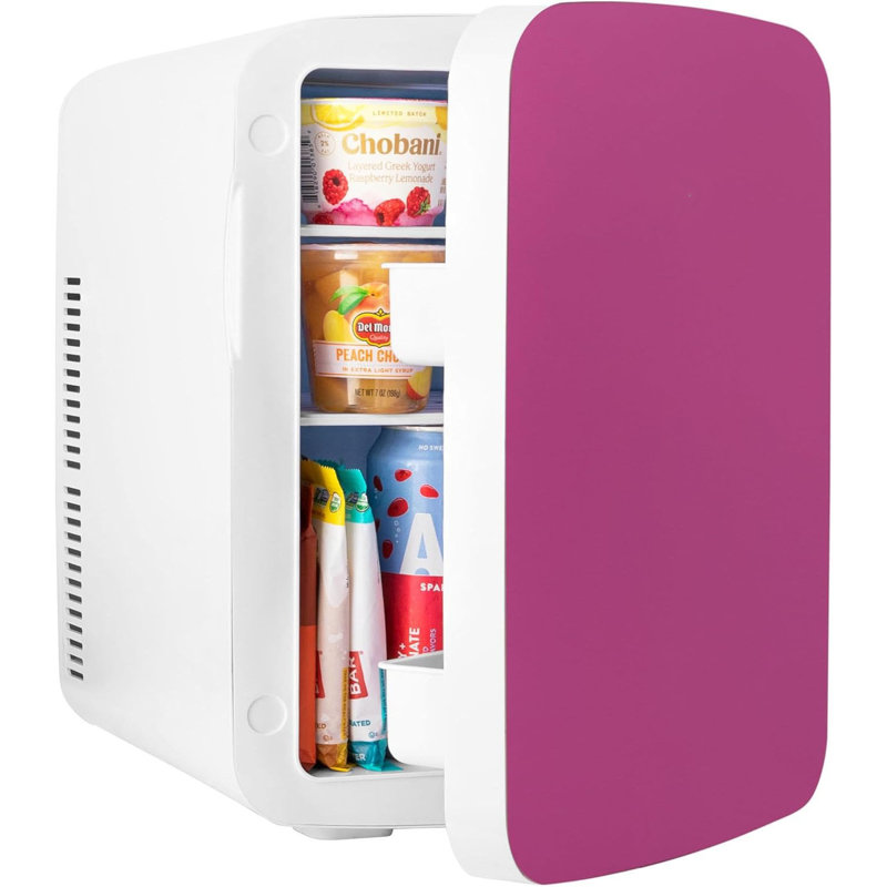 15L Mini Fridge For Bedroom, Car, Office & Dorm - Compact Thermoelectric Cooler & Warmer For Drinks, Snacks, Skincare - Quiet AC/DC Portable Refrigerator With Sleek Glass Door Design,Fuchsia
