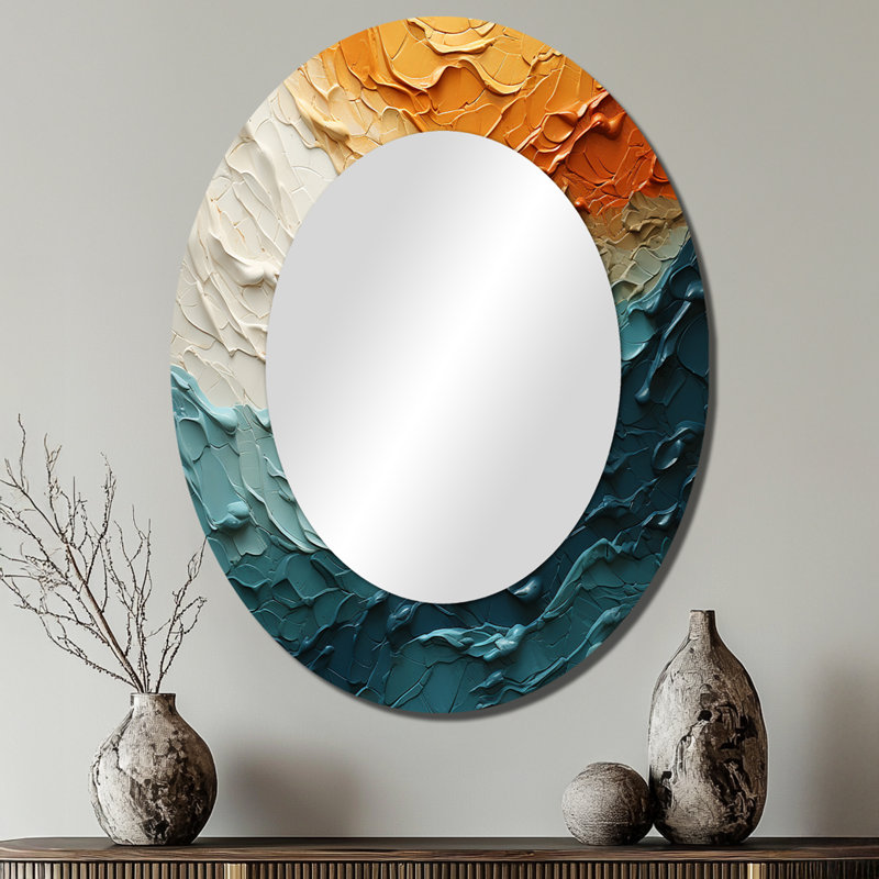 Miroir mural bleu sarcelle orange bord de mer Essence Collage, 40 po x 30 po