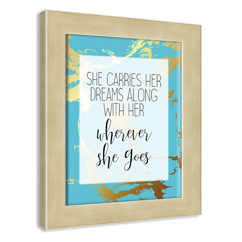 «Whereever she goes», art encadré, H 12 po x l 10 po x P 0,63 po, Encadré plat champagne