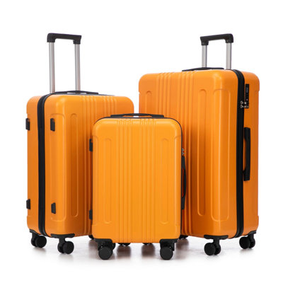 3 Pcs ABS Luggage Set 20/24/28 Inch Spinner Suitcase Black Orange with TSA Combination Lock