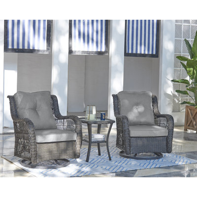 Fruttuo Traditional 2-Person Swivel Patio Conversation Set with Polyester Cushions and Table in Gray