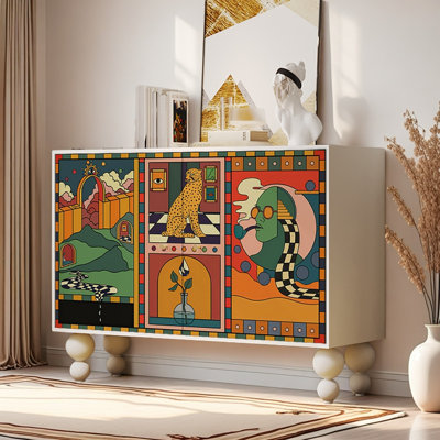 Retro Abstract Art Lacquer Painting Sideboard