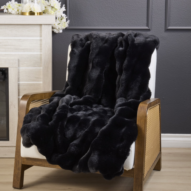 Plush Faux Fur Throw Blanket - Ultra Soft Decorative Throw Blanket for Sofa, Bed, Couch, and Cozy Everyday Home Décor, Black