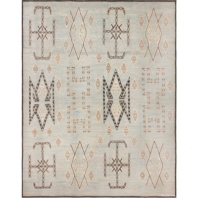 Tapis moderne grand à motif primitif et tons pastel One-of-a-Kind