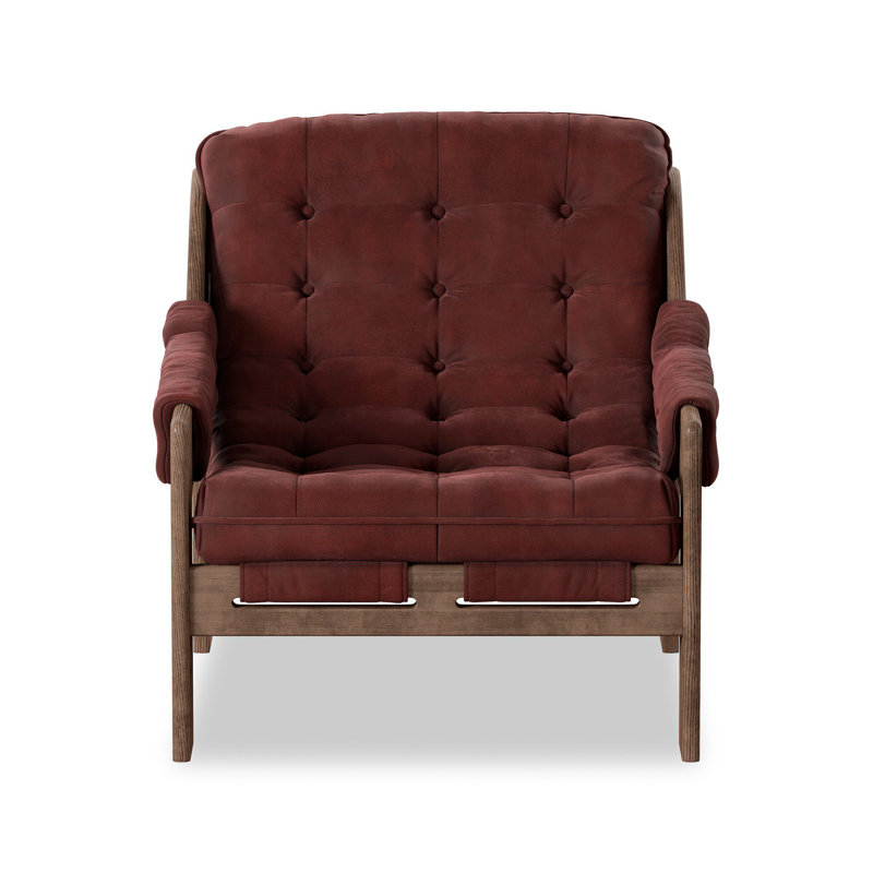 Kensington Armchair, Nubuck Burgundy Genuine Leather, Terra Brown Ash