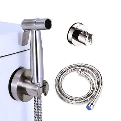 Handheld Toilet Bidet - Brushed Nickel. 304 Stainless Steel Nozzle, To Corrosion & Stains. Ideal For Bathroom Sanitizing, Pet Cleaning. Leak-, Rust-. Mounting Kit Included. Water Control Feature