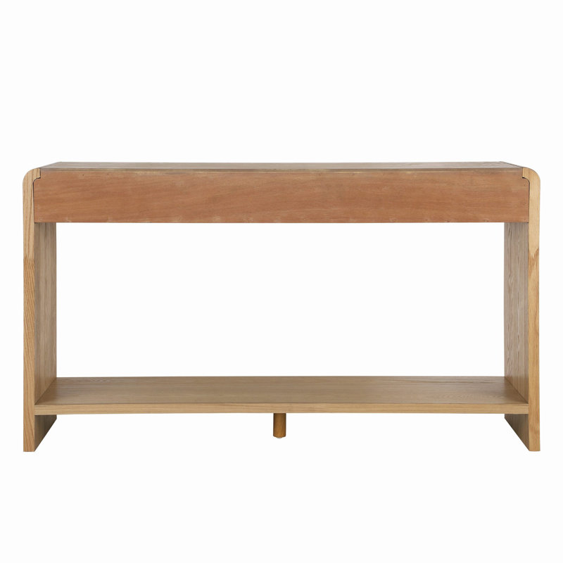 Kaia Mid-Century Modern Console Table With Fluted Drawers And Rounded Corners, Brown