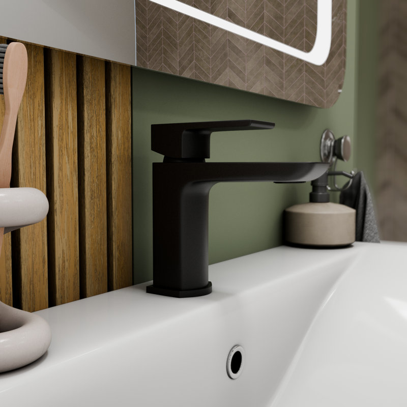  Lunar Soft Square Mono Basin Mixer Tap with Waste- Matt Black, Matte Black