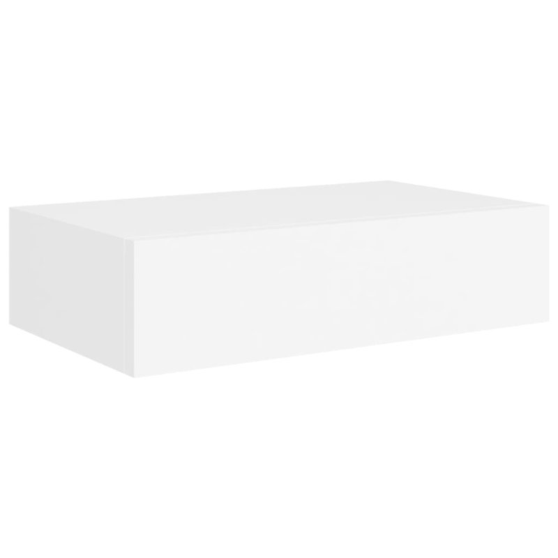 Azariana Floating Shelf with Drawer, White, 10cm H x 40cm W x 23.5cm D