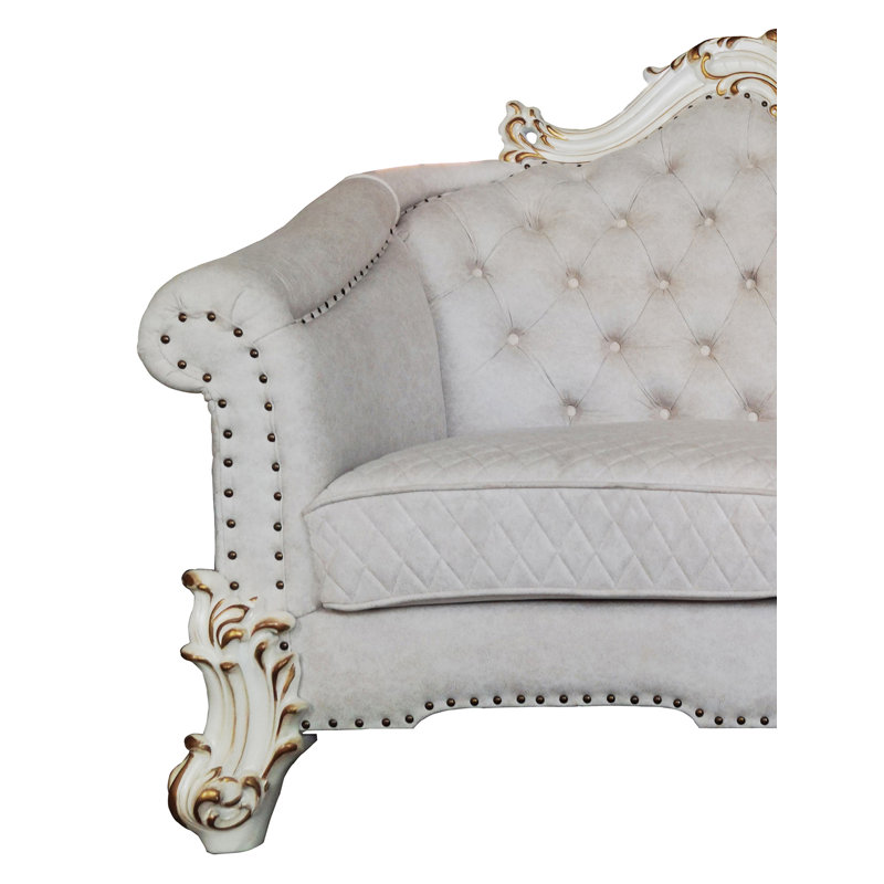 Vendome II Gray Tufted Fabric Sofa with Nailhead Trim