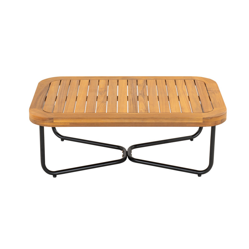 Ensemble de conversation d'extérieur 6 places en bois d'acacia avec table basse, corde beige