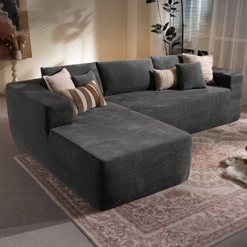 Boneless No Assembly Required Compression Packed 2 - Piece Corduroy Sofa, Gray Polyester