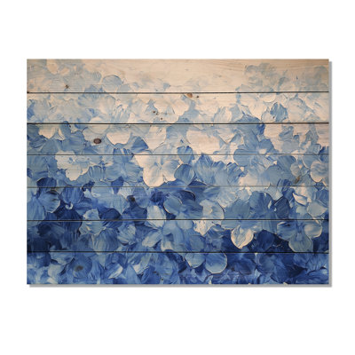 Aqua Velvet Daisies Flower Flow II - Traditional Blue Wood Print On Natural Pine Wood