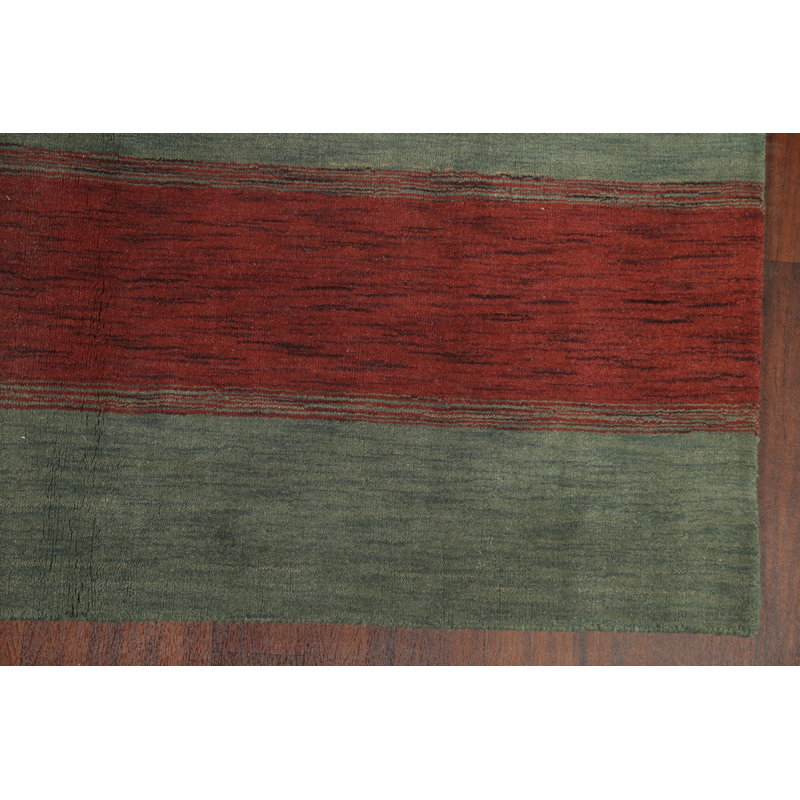 Tapis vert en laine noué à la main de conception unique 6 pi 8 po x 9 pi 10 po Magrit