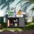 Outdoor Kitchen Wicker Island Rolling Cart Bar Table & Storage Cabinet, Wheels And Stainless Steel Extended Table Top