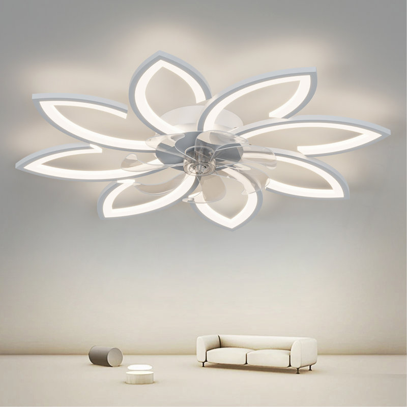 Ventilateur de plafond 35,4 po avec lumières, télécommande 3 températures de couleur, ventilateur à 6 vitesses, Blanc, Brun