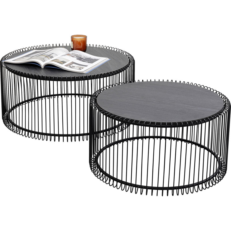 Wire Frame Coffee Table with Storage, Black wood