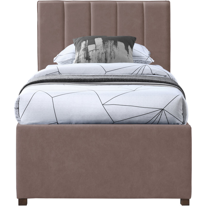 Upholstered Panel Bed, Brown Vegan Leather
