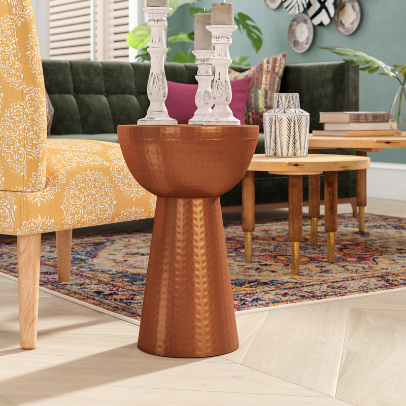 Vintage-Inspired Copper Metal Round Accent Stool - 22.5" x 15.4"