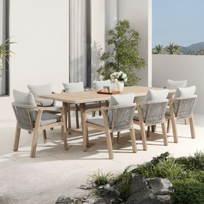 Felsenthal 8-person Rectangular Outdoor Wood Dining Set With Cushions