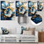 «White Blue Flower Gold Leaves - Abstract Modern Waves», art mural-1032106819-1032106818