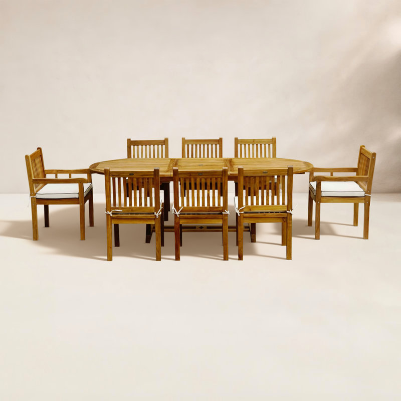 Dacia Outdoor 9 - Piece Teak Dining Set with Cushions
