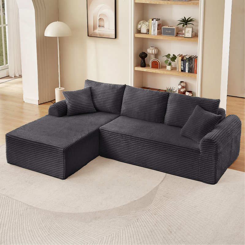 Ensemble de chaise longue à compression complète - Canapé modulaire en velours côtelé avec accoudoirs arqués, Gris foncé