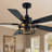 52" 5- Blade Industrial Large Ceiling Fan with Light Kit and Remote Black Farmhouse 6-speed Reversible DC Motor Fandelier