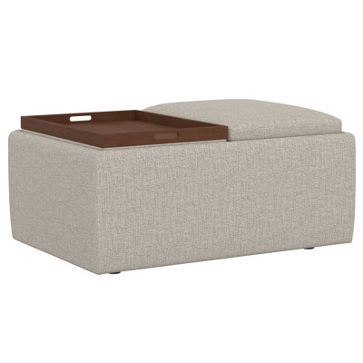 Beige Reversible Tray Top Storage Ottoman