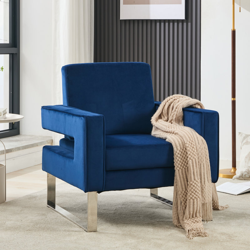 Morden Velvet Accent Chair, Blue Velvet, 1