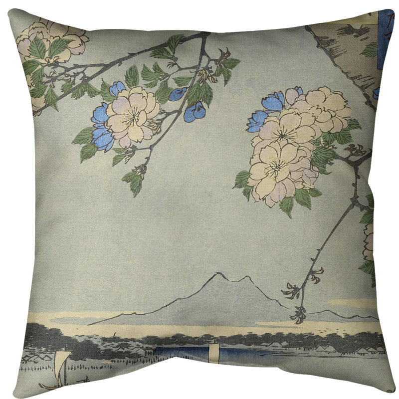 Housse de coussin Blossoms over the River, 18 po x 18 po, Bleu, Polyester filé