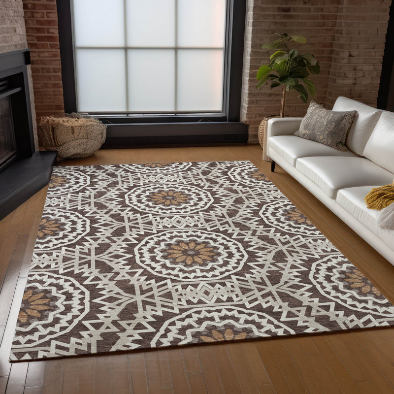 Tapis intérieur / extérieur en polyester tissé à la machine Kawon, Rectangle 10 pi x 14 pi