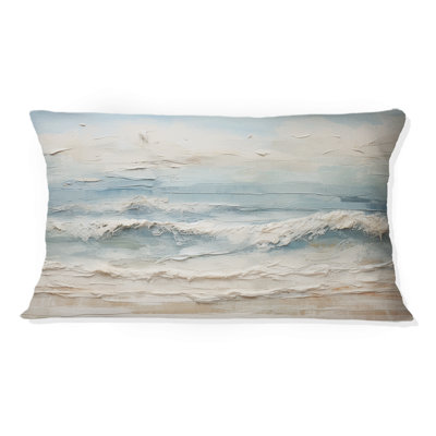 Peinture de plage beige et bleue de la plage - Coussin décoratif imprimé plage côtière
