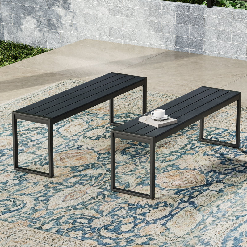 Metal Outdoor Bench Set Of 2, Black