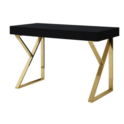 Zosia High Gloss Desk with Polished Stainless Steel Base