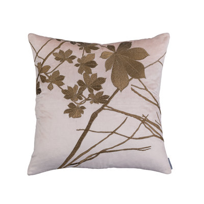 Leaf Embroidered Feather Throw Pillow
