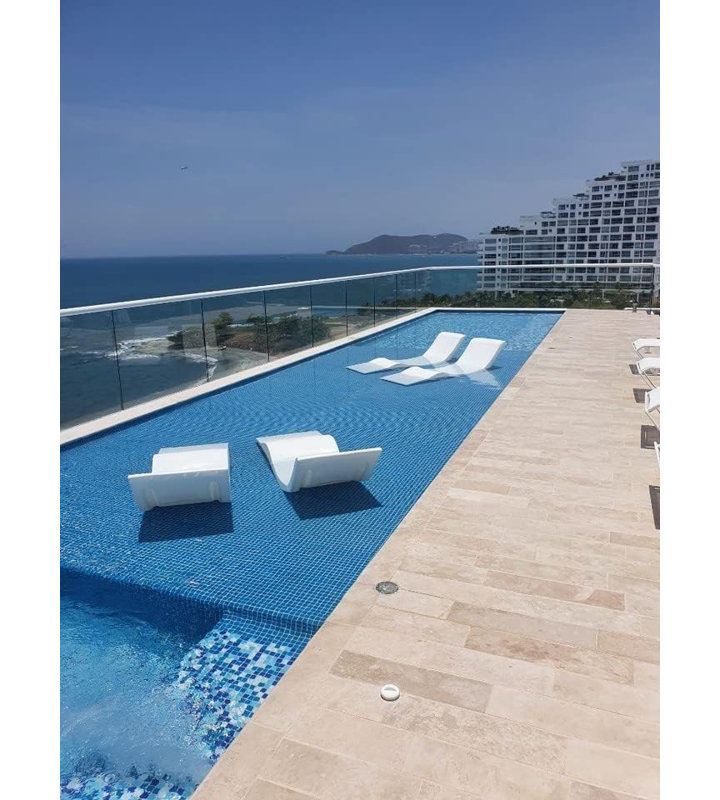 In-Pool Chaise Lounge Set - Two Chaises - Two Headrest Pillows and One in Pool Side Table - for ledges up to 9" inches , Navy