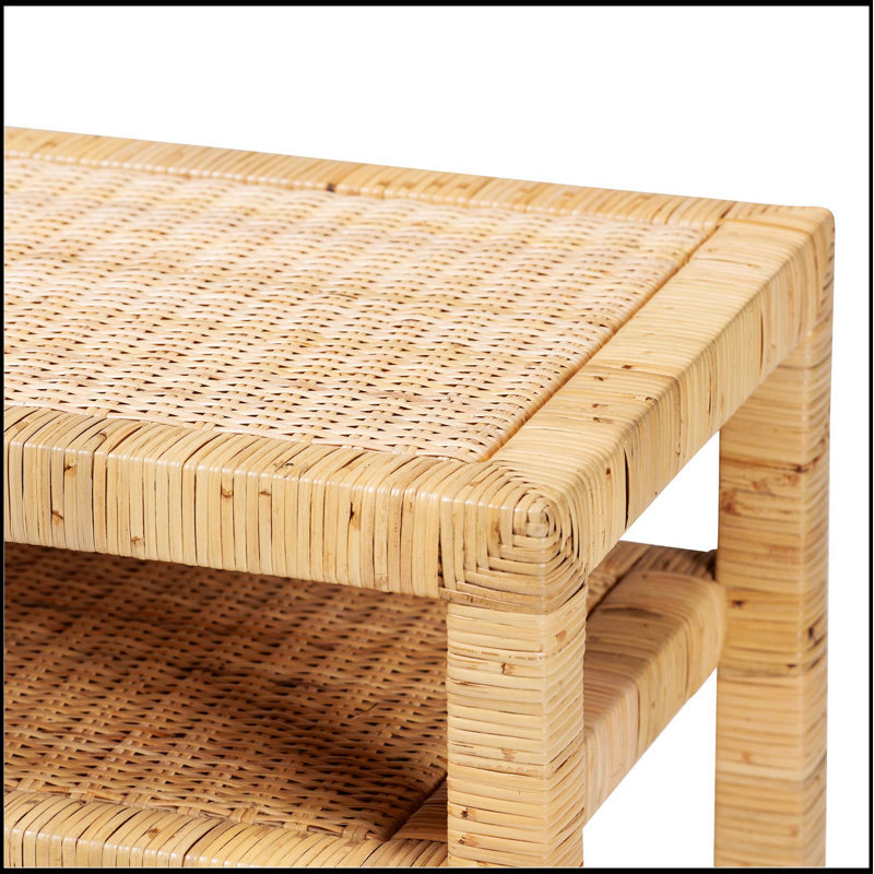 Console bohémienne, miel, rotin et bois d'acacia, parfaite pour ajouter une touche d'élégance exotique et de rangement pratique à votre maison.