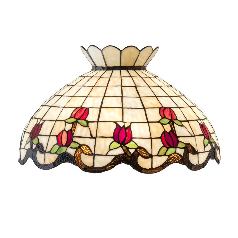 Large abat-jour de rose de 20 po, Beige / mauve / vert / rouge / radicelle, H 12,5 po x l 20 po x P 20 po