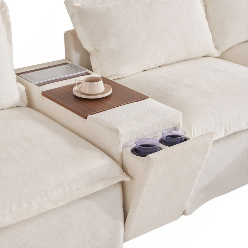 Canapé modulaire de 131 po avec repose-pieds mobile et console, porte-gobelet, siège large, canapé en U de 6 places, canapé en chenille surdimensionné avec chargeur USB pour le salon, appartement, 2 couleurs