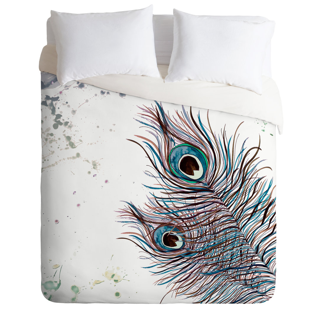Monika Strigel Boho Peacock Feathers Duvet Cover Set Deny Designs 