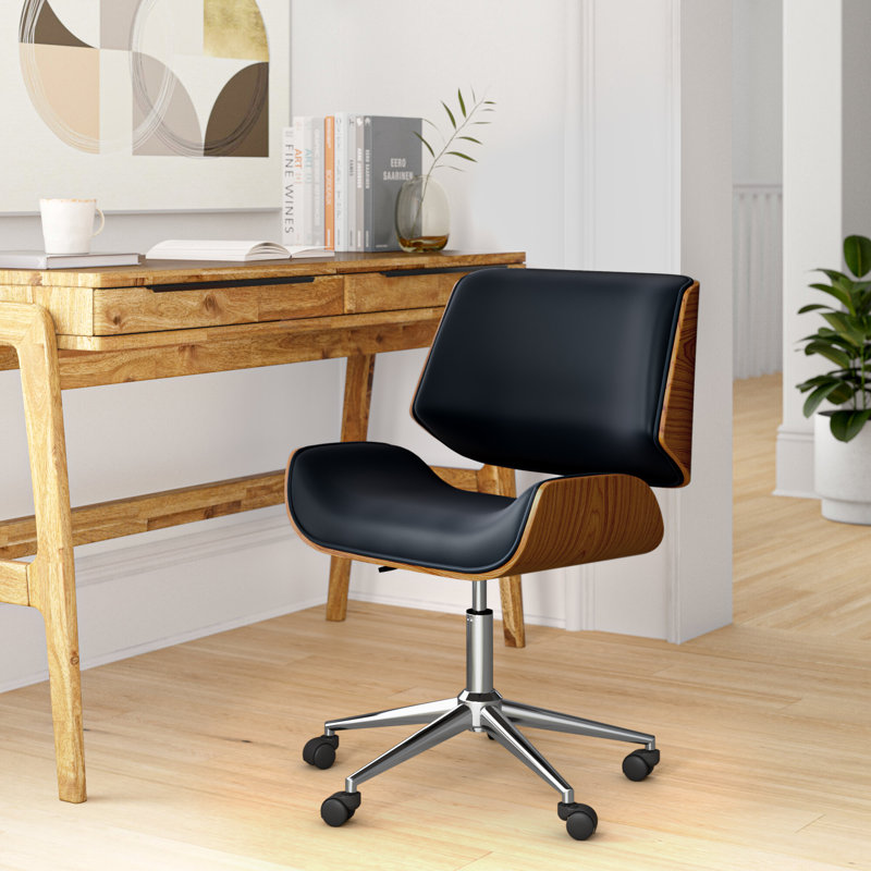 Kimpel Faux Leather Mid-Century Office Chair, Black